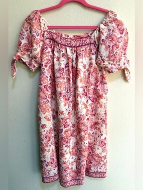 ANTONIO MELANI Sz 0 Silk Blend Pink,Coral Paisley Off-Shoulder Dress Baby Doll